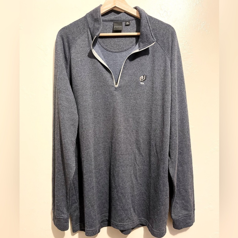 Men's Dunning Golf Gray/Heathered Blue Quarter Zip Logo Sweater Sweatshirt XXL